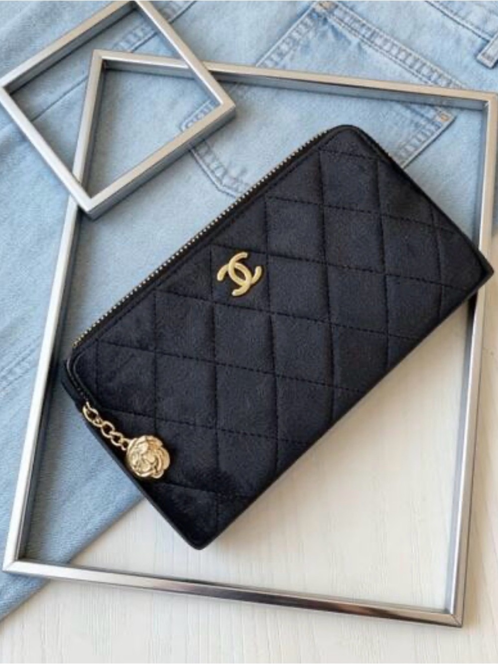Black Quilted Clutch with Gold Hardware; New!